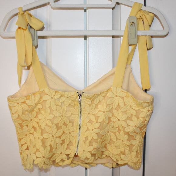 LULUs Spring It On Yellow Floral Embroidered Set Tie Strap Top Skirt | Small - Picture 6 of 13